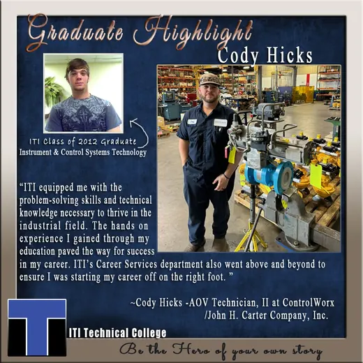 Graduate highlight: Cody Hicks - Instrument & Control Systems Technology