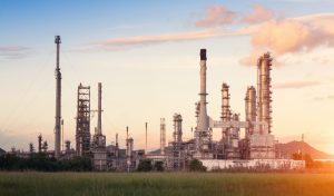 Oil and gas refinery plant or Petrochemical industrial plant Factory of petroleum with dawn sky