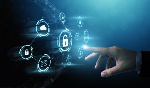 Protection network security computer and safe your data concept. Digital crime by an anonymous hacker