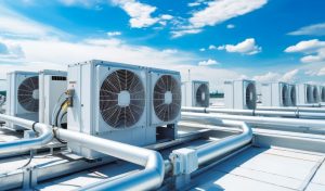 White large air conditioning system on the roof.