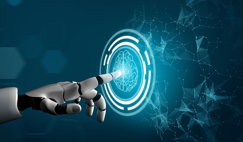 3D Rendering futuristic robot technology development, artificial intelligence AI, and machine learning concept. Global robotic bionic science research for future of human life.