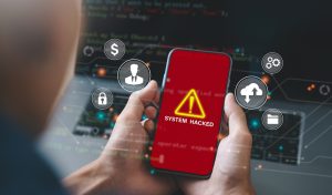 System hacked alert after cyber attack on computer network. compromised information concept. internet virus cyber security and cybercrime.