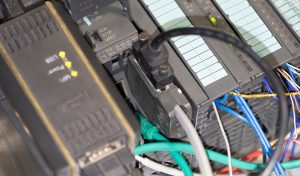 Industrial connector connecting to the PLC CPU unit, Automation System in industrial.