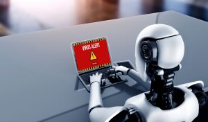 Virus warning alert on computer screen detected modish cyber threat , hacker, computer virus and malware