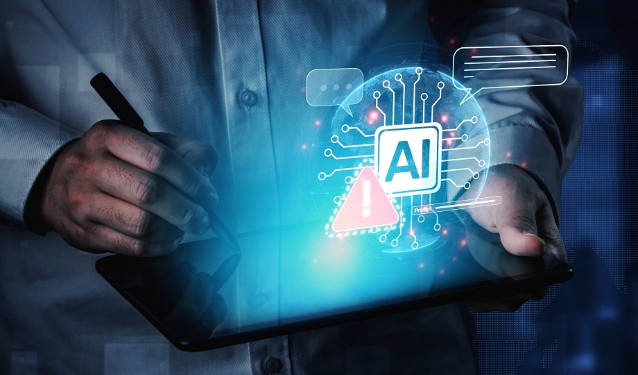 AI interface showing prompt error warning and system alert. AI prompt failure can lead to incorrect output or hallucination. Managing AI prompt error is crucial in safe AI deployment.