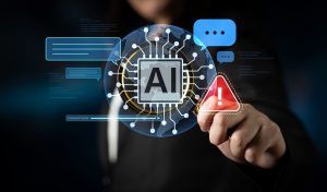 AI interface showing prompt error warning and system alert. AI prompt failure can lead to incorrect output or hallucination. Managing AI prompt error is crucial in safe AI deployment. 