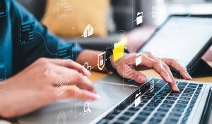 User authentication system folder settings, cybersecurity concept. IT staff working with Document Management System, Online documentation database and process automation to efficiently manage files.