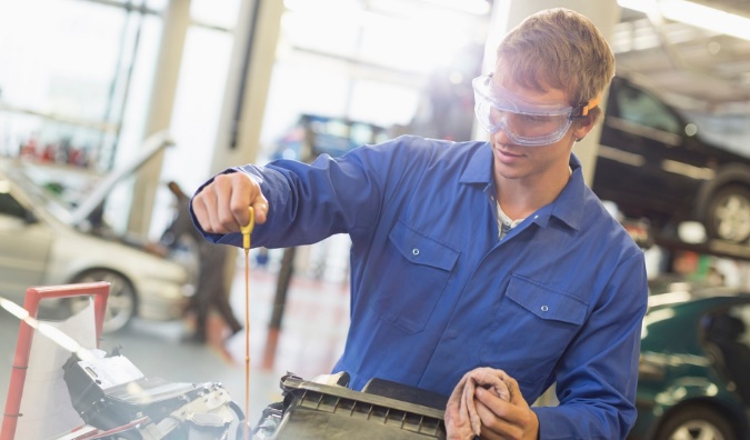 Trade school graduate explaining degree to employer