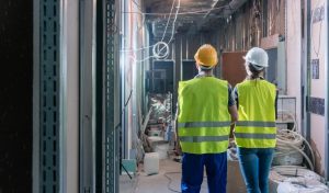 Construction workers rebuilding public infrastructure after a disaster